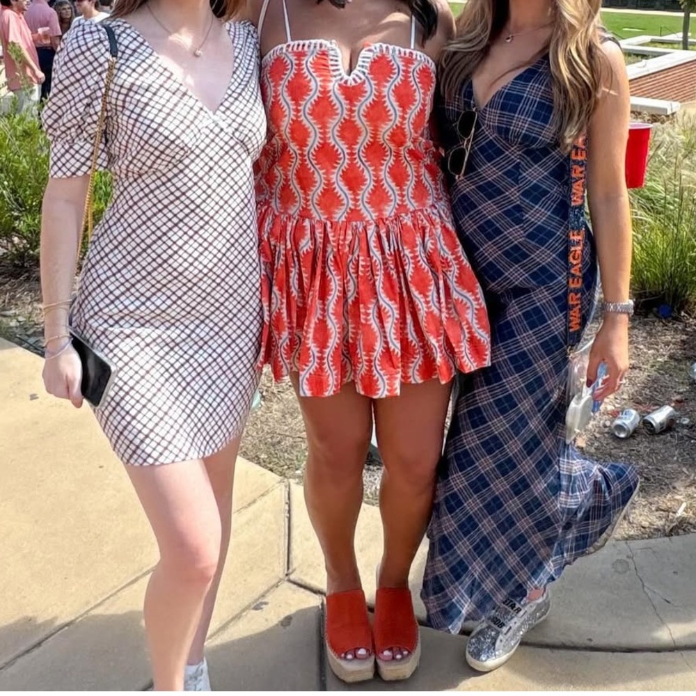 Fancy D Boutique Orange, Blue, White Patterned Dress